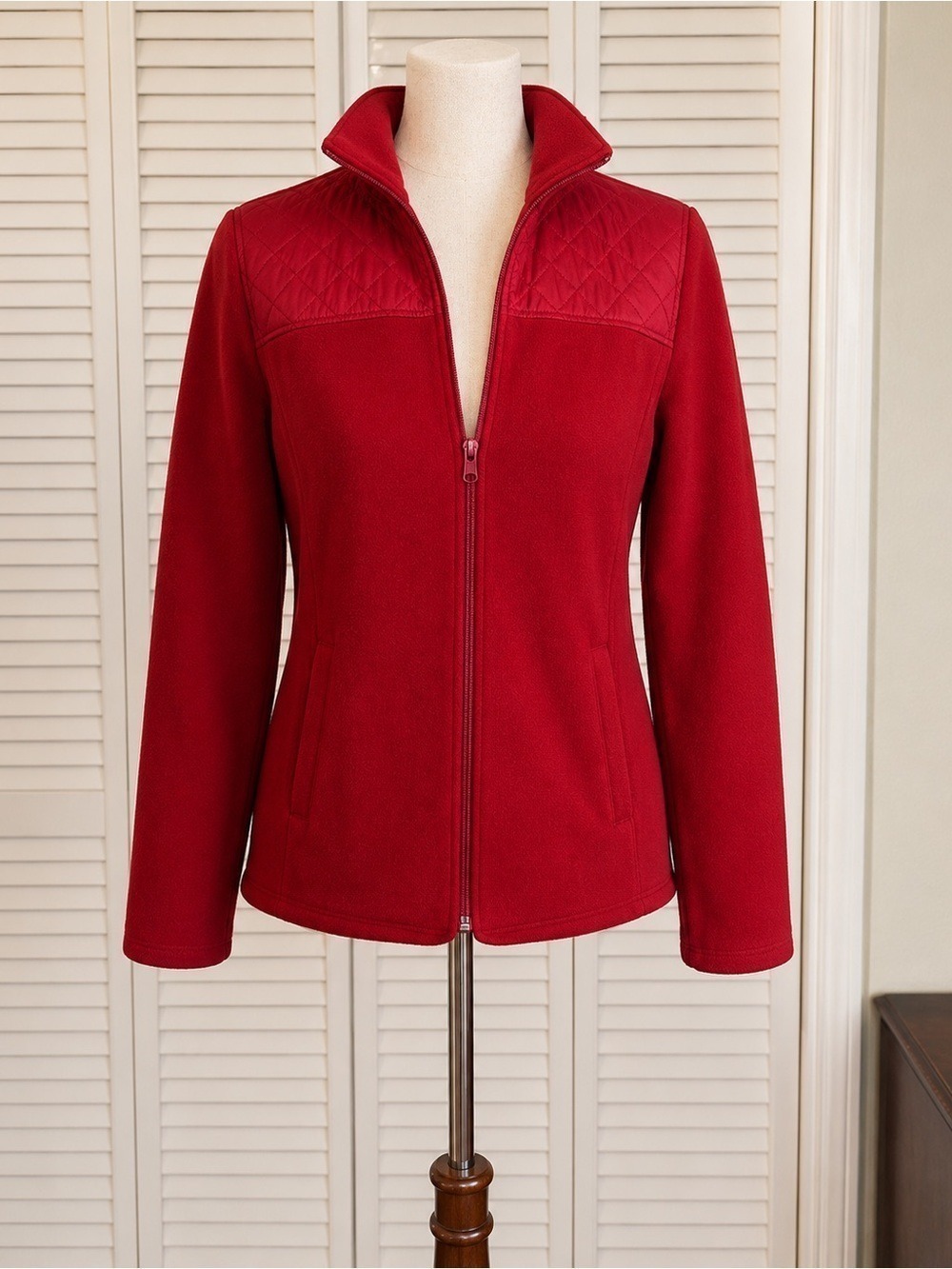 Talbots Red Quilted Shoulder Zip Jacket